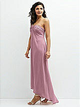 Side View Thumbnail - Dusty Pink Strapless Draped Notch Neck Chiffon High-Low Dress