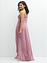 Rear View Thumbnail - Dusty Pink Strapless Draped Notch Neck Chiffon High-Low Dress