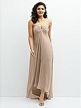 Front View Thumbnail - Topaz Strapless Draped Notch Neck Chiffon High-Low Dress