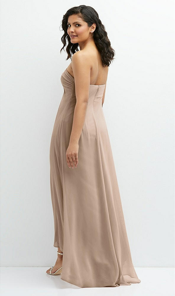 Back View - Topaz Strapless Draped Notch Neck Chiffon High-Low Dress