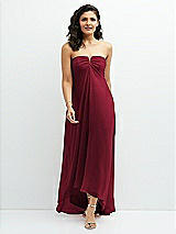 Front View Thumbnail - Burgundy Strapless Draped Notch Neck Chiffon High-Low Dress