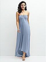 Front View Thumbnail - Cloudy Strapless Draped Notch Neck Chiffon High-Low Dress