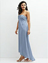 Side View Thumbnail - Cloudy Strapless Draped Notch Neck Chiffon High-Low Dress