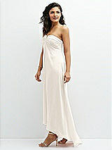 Side View Thumbnail - Ivory Strapless Draped Notch Neck Chiffon High-Low Dress