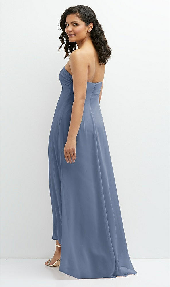 Back View - Larkspur Blue Strapless Draped Notch Neck Chiffon High-Low Dress