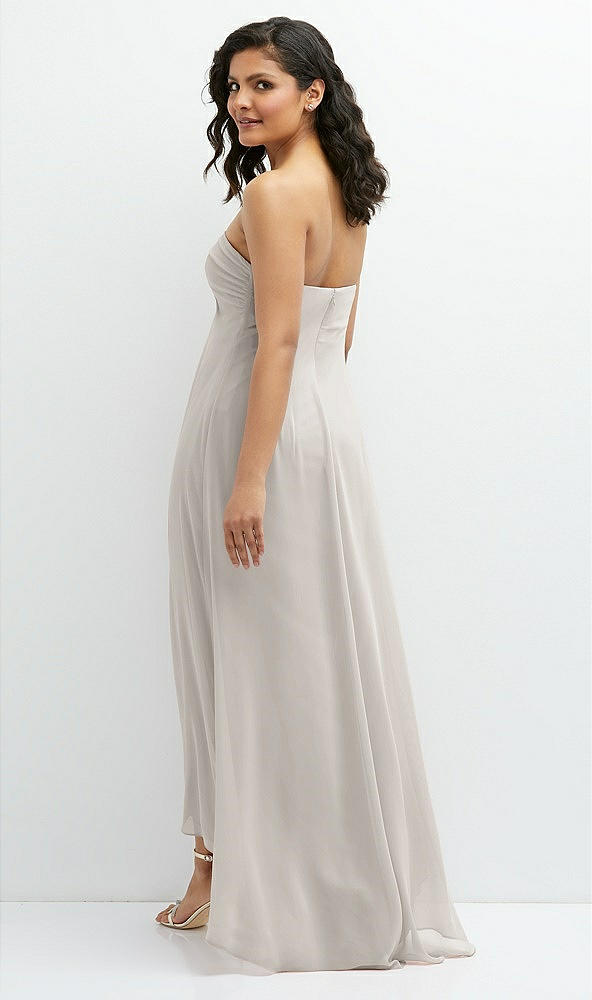 Back View - Oyster Strapless Draped Notch Neck Chiffon High-Low Dress