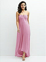 Front View Thumbnail - Powder Pink Strapless Draped Notch Neck Chiffon High-Low Dress