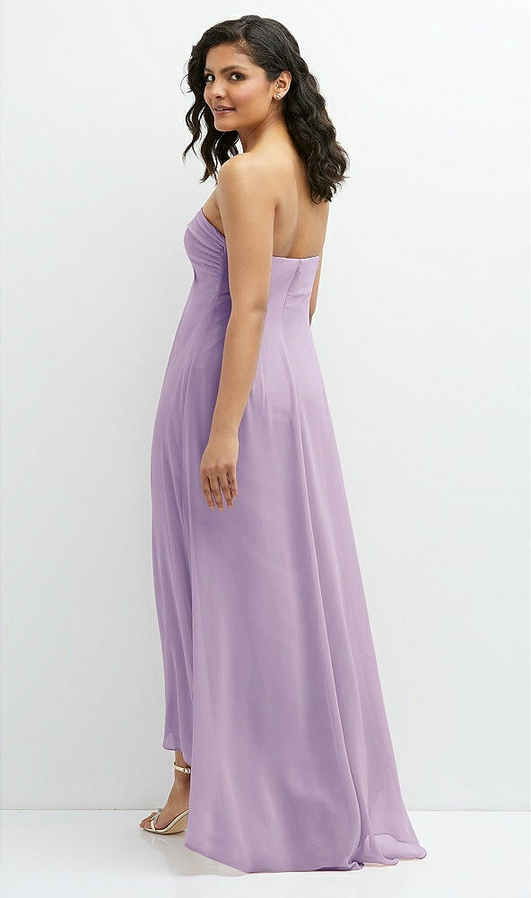 Back View - Pale Purple Strapless Draped Notch Neck Chiffon High-Low Dress