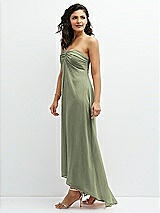 Side View Thumbnail - Sage Strapless Draped Notch Neck Chiffon High-Low Dress