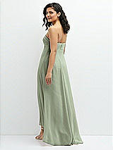 Rear View Thumbnail - Sage Strapless Draped Notch Neck Chiffon High-Low Dress