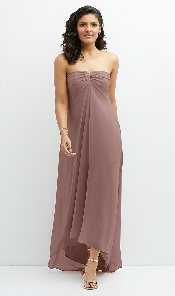 Front View - Sienna Strapless Draped Notch Neck Chiffon High-Low Dress