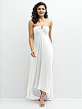 Front View Thumbnail - White Strapless Draped Notch Neck Chiffon High-Low Dress