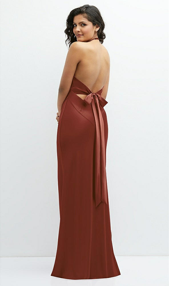 Back View - Auburn Moon Plunge Halter Open-Back Maxi Bias Dress with Low Tie Back