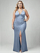Alt View 1 Thumbnail - Cloudy Plunge Halter Open-Back Maxi Bias Dress with Low Tie Back