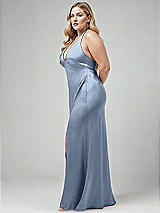 Alt View 2 Thumbnail - Cloudy Plunge Halter Open-Back Maxi Bias Dress with Low Tie Back