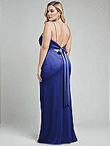 Alt View 3 Thumbnail - Cobalt Blue Plunge Halter Open-Back Maxi Bias Dress with Low Tie Back