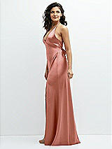 Side View Thumbnail - Desert Rose Plunge Halter Open-Back Maxi Bias Dress with Low Tie Back