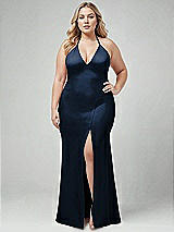 Alt View 1 Thumbnail - Midnight Navy Plunge Halter Open-Back Maxi Bias Dress with Low Tie Back