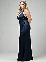 Alt View 2 Thumbnail - Midnight Navy Plunge Halter Open-Back Maxi Bias Dress with Low Tie Back
