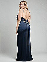 Alt View 3 Thumbnail - Midnight Navy Plunge Halter Open-Back Maxi Bias Dress with Low Tie Back