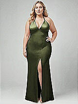 Alt View 1 Thumbnail - Olive Green Plunge Halter Open-Back Maxi Bias Dress with Low Tie Back