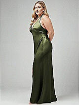 Alt View 2 Thumbnail - Olive Green Plunge Halter Open-Back Maxi Bias Dress with Low Tie Back