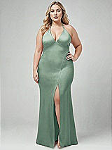 Alt View 1 Thumbnail - Seagrass Plunge Halter Open-Back Maxi Bias Dress with Low Tie Back