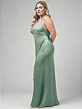 Alt View 2 Thumbnail - Seagrass Plunge Halter Open-Back Maxi Bias Dress with Low Tie Back