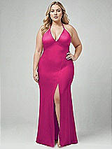 Alt View 1 Thumbnail - Think Pink Plunge Halter Open-Back Maxi Bias Dress with Low Tie Back