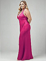 Alt View 2 Thumbnail - Think Pink Plunge Halter Open-Back Maxi Bias Dress with Low Tie Back