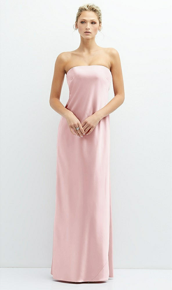 Front View - Ballet Pink Strapless Maxi Bias Column Dress with Peek-a-Boo Corset Back