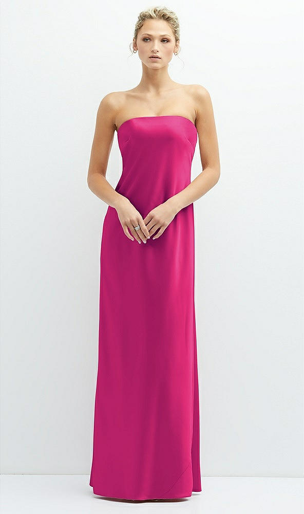 Front View - Think Pink Strapless Maxi Bias Column Dress with Peek-a-Boo Corset Back