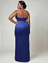 Alt View 2 Thumbnail - Cobalt Blue Strapless Topstitched Corset Satin Maxi Dress with Draped Column Skirt