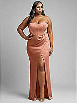 Alt View 1 Thumbnail - Copper Penny Strapless Topstitched Corset Satin Maxi Dress with Draped Column Skirt