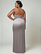Alt View 2 Thumbnail - Cashmere Gray Strapless Topstitched Corset Satin Maxi Dress with Draped Column Skirt