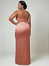 Alt View 2 Thumbnail - Desert Rose Strapless Topstitched Corset Satin Maxi Dress with Draped Column Skirt
