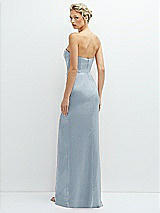 Rear View Thumbnail - Mist Strapless Topstitched Corset Satin Maxi Dress with Draped Column Skirt