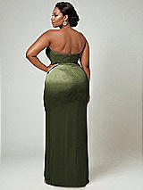 Alt View 2 Thumbnail - Olive Green Strapless Topstitched Corset Satin Maxi Dress with Draped Column Skirt