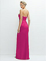 Rear View Thumbnail - Think Pink Strapless Topstitched Corset Satin Maxi Dress with Draped Column Skirt