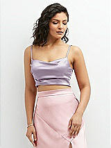 Front View Thumbnail - Lilac Haze Satin Mix-and-Match Draped Midriff Top