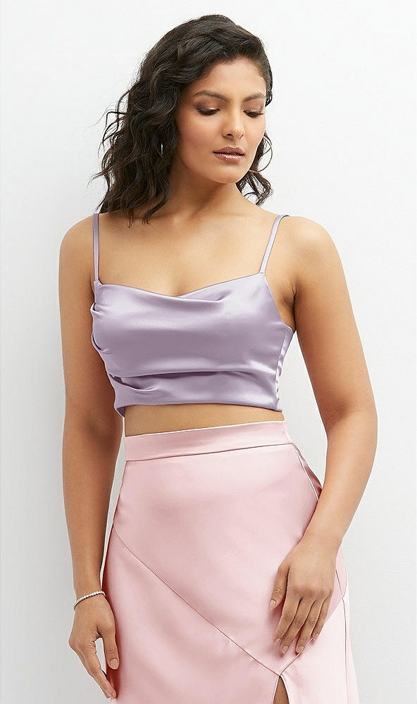 Front View - Lilac Haze Satin Mix-and-Match Draped Midriff Top