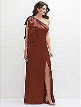 Front View Thumbnail - Auburn Moon One-Shoulder Satin Maxi Dress with Chic Oversized Shoulder Bow