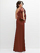 Rear View Thumbnail - Auburn Moon One-Shoulder Satin Maxi Dress with Chic Oversized Shoulder Bow