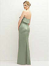 Rear View Thumbnail - Sage Soft Ruffle Cuff Strapless Trumpet Dress with Front Slit