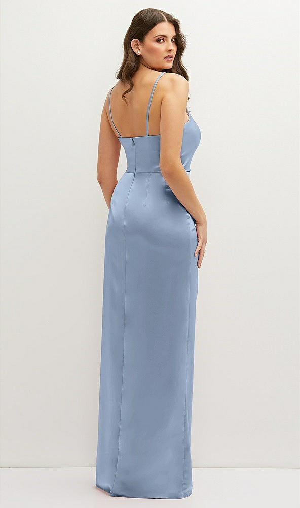 Back View - Cloudy Asymmetrical Draped Pleat Wrap Satin Maxi Dress