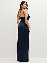 Rear View Thumbnail - Midnight Navy Asymmetrical Draped Pleat Wrap Satin Maxi Dress