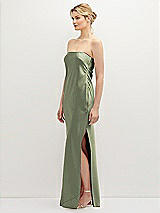 Side View Thumbnail - Sage Strapless Pull-On Satin Column Dress with Side Seam Slit
