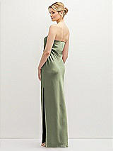 Rear View Thumbnail - Sage Strapless Pull-On Satin Column Dress with Side Seam Slit