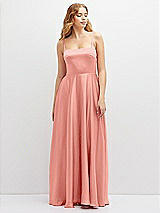 Front View Thumbnail - Rose - PANTONE Rose Quartz Adjustable Sash Tie Back Satin Maxi Dress with Full Skirt