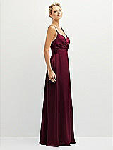 Side View Thumbnail - Cabernet Vertical Ruched Bodice Satin Maxi Dress with Full Skirt